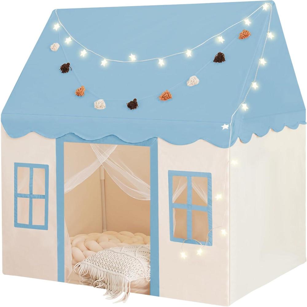 imageLarge Kids Tent with mat Star Lights Tissue Garland Play Tent Indoor ampamp Outdoor Kids Play Tent for Girl ampamp Boy Aged 3 Kids Tent for Toddler 52quot x35quot x 52quot Play House with Windows Washable PinkBlue Play Tent