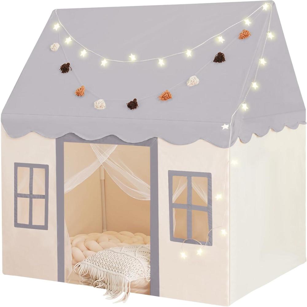 imageLarge Kids Tent with mat Star Lights Tissue Garland Play Tent Indoor ampamp Outdoor Kids Play Tent for Girl ampamp Boy Aged 3 Kids Tent for Toddler 52quot x35quot x 52quot Play House with Windows Washable PinkGrey Play Tent