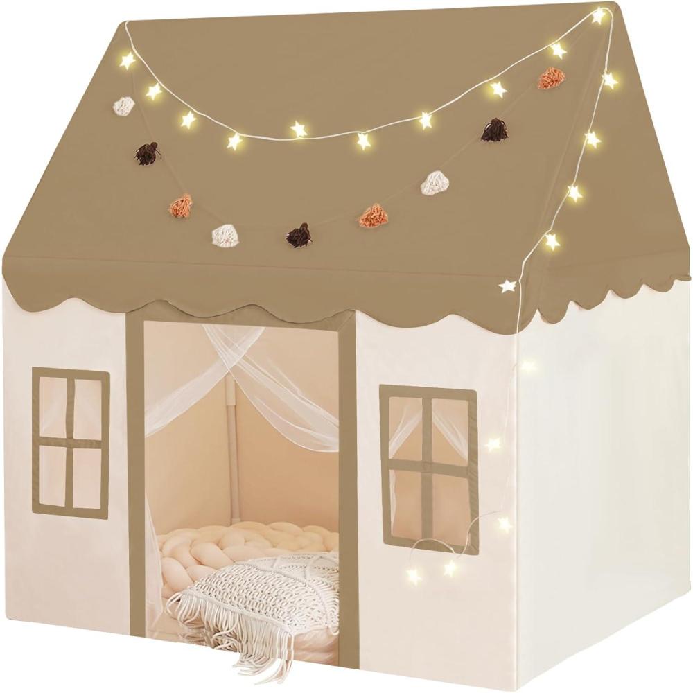imagePlay Tent with Mat Star Light Large Kids Playhouse with Windows Easy to Wash Indoor and Outdoor Play Tents for Kids Little Dove Toys for Girls Boys 47x40x52 Beige Playhouse Large SizeBrown Play Tent