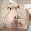 imageKids Play Tent Large Kids Playhouse with String Lights and Flag Garland Bed Tent with 2 Windows Machine Washable Reading Nook Indoor ampamp Outdoor Perfect Present for Girls ampamp Boys 52x35x51 in Beige