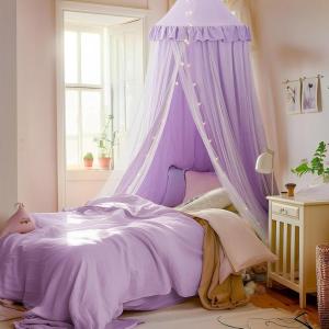 Bed Canopy with Star Lights, Double Layer Canopy for Bed, Princess Play Tent for Girls Room, Breathable Canopy Bed Curtain for Children Reading Nook, Machine Washable Canopy, 25.6”x106”, Pink(25.6″W x 106″L (Pack of 1))