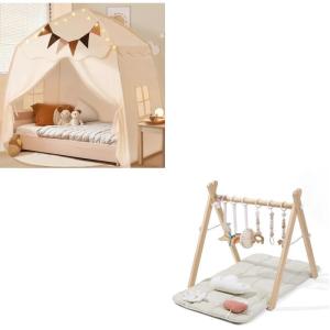 Extra Large Kids Play Tent + Foldable Baby Play Gym with Mat