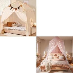 Extra Large Kids Play Tent + Large Bed Canopy with Star Lights