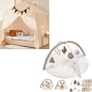Extra Large Kids Play Tent + Tummy Time Mat with 6 Toys