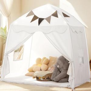 Extra Large Toddler Bed Tent & Kids Play Tent Bed Tent with Flags & Star Lights, Portable & Foldable Teepee, Indoor Outdoor Dome Tent Playhouse, 59x39x59 in,Pink(White)