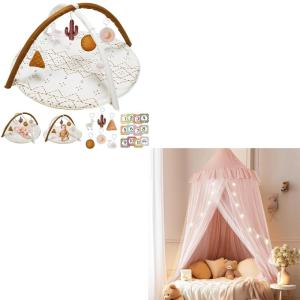 Tummy Time Activity Mat + Bed Canopy with Star Lights