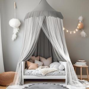 little dove Large Bed Canopy with Star Lights, Double Layer Canopy for Bed, Breathable Canopy Bed Curtain for Children Reading Nook, Machine Washable Canopy for Kids Room, 40”x106”, Grey(40″W x 106″L (Pack of 1))